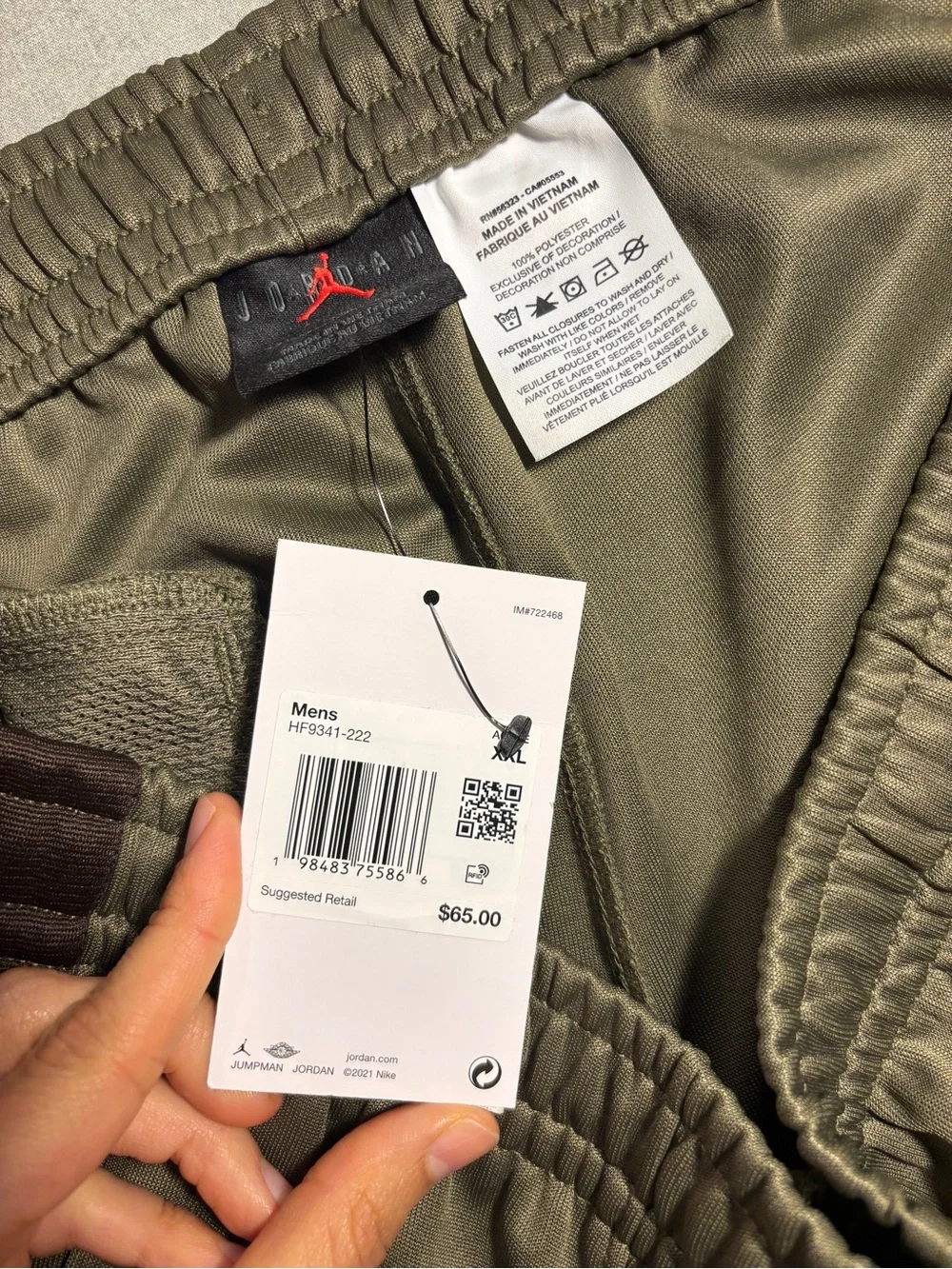 NWT XXL Jordan Men's Standard Fit Olive Green Track Pants with Side Stripe